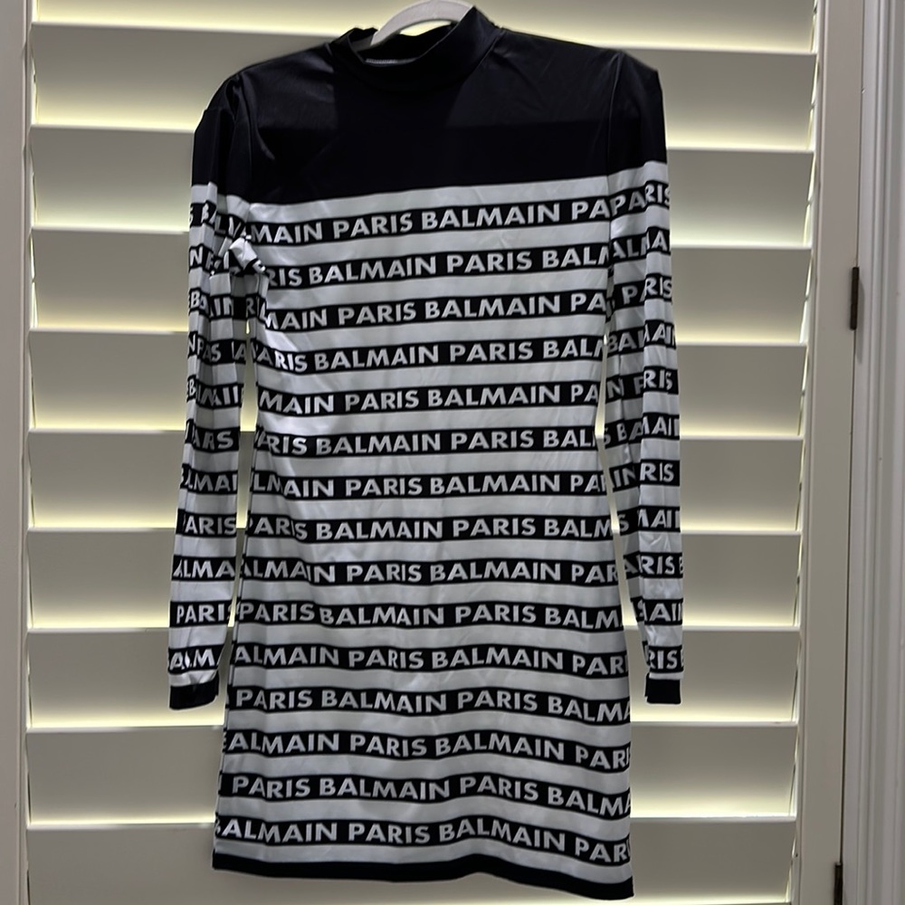 Balmain stretchy thin mock neck dress